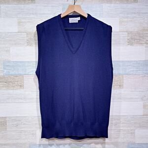 Pinnacle Vintage Orlon Acrylic Sweater Vest Navy Blue V Neck USA Mens Big 1X 1XB